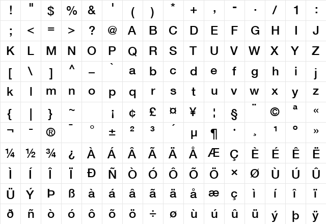 Helvetica Neue LT Com 65 Medium  glyph index