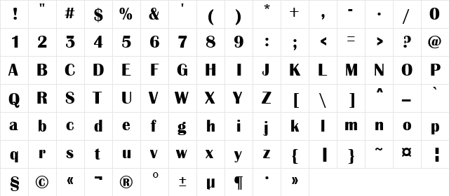 a_Albionic Bold  glyph index