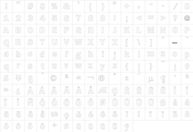 Franklin Outline  glyph index