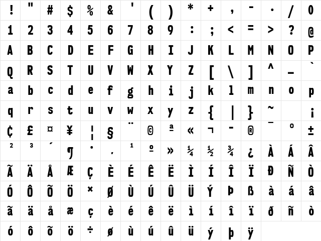 NK57 Monospace Condensed ExtraBold  glyph index