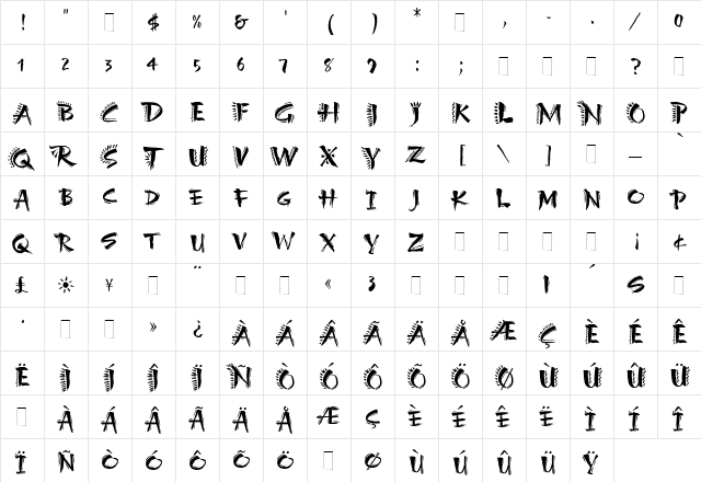 Carumba Hot Caps Regular  glyph index