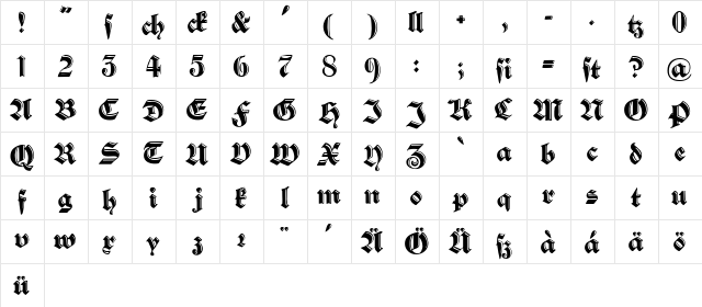 SchwabachDeko Regular  glyph index