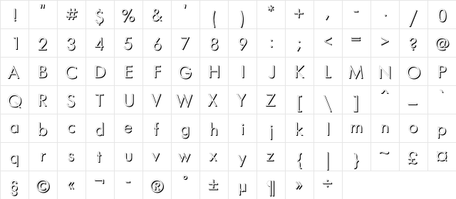 FuturisVolumeC Regular  glyph index