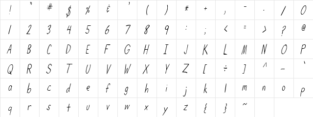 LifetimeCondensed Oblique  glyph index