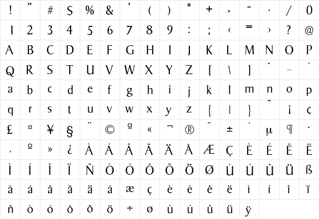 Sigvar-Light Regular  glyph index