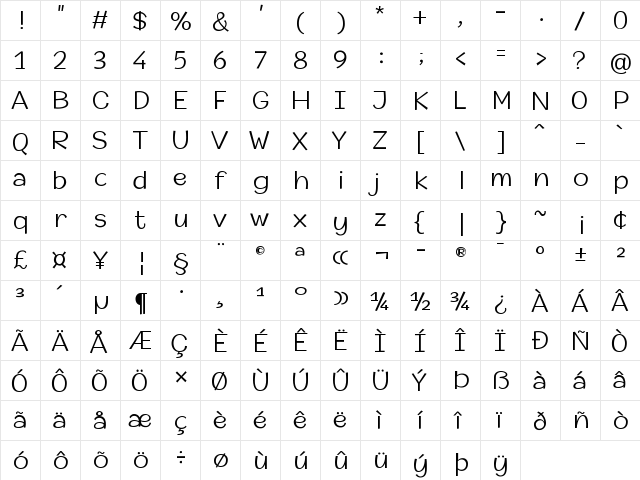 Champigna Light  glyph index