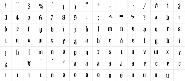Multikultur Regular  glyph index