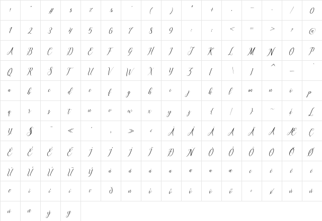 brillyo Slant  glyph index
