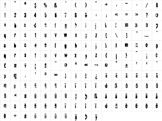 FragileICG Medium  glyph index