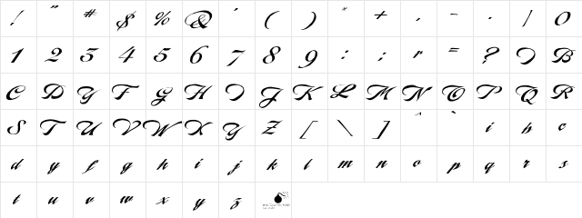 LHF Marie Script Regular Regular  glyph index