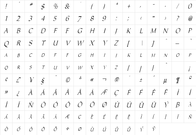 Jetison Normal  glyph index