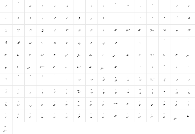 bomboloni Regular  glyph index