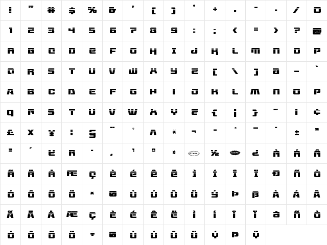 Livewired Laser Regular  glyph index