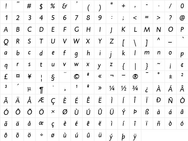 DTLCaspariT Regular  glyph index