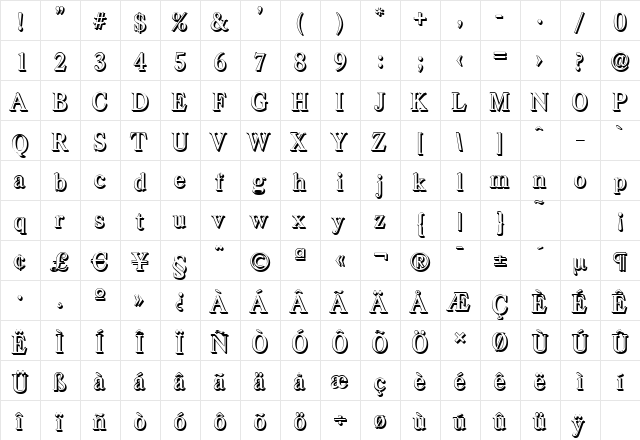 CasadShadow-Medium Regular  glyph index
