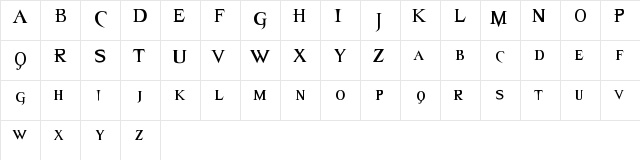 Van Helsing Regular  glyph index