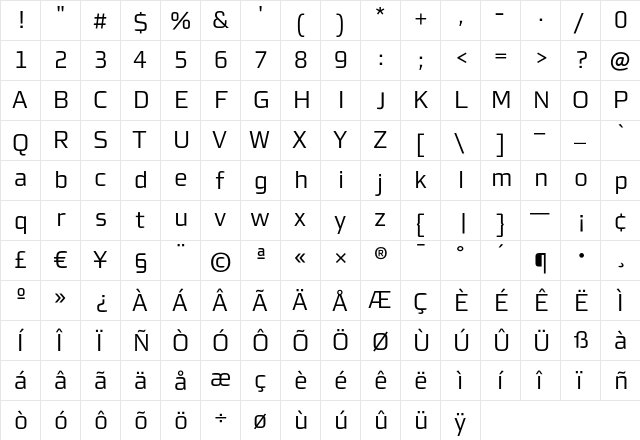 MorganSnLining Regular  glyph index