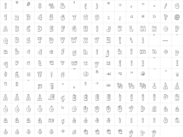 Twinkle Regular  glyph index