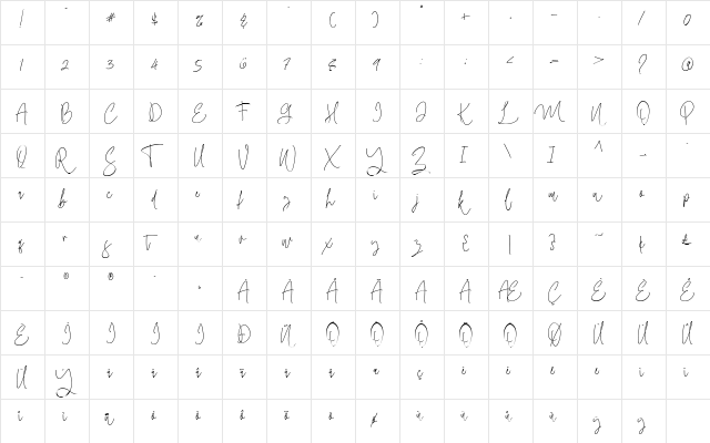 Maryline Signature Regular  glyph index
