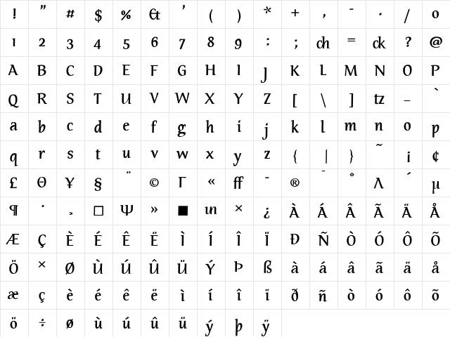 TarquiniusPlus DemiBold  glyph index