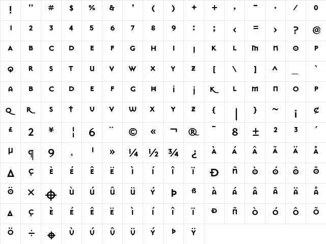 MasonSans SuperBold  glyph index