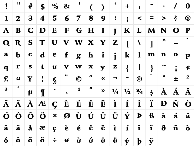 StempelSchneidler LT Medium Bold  glyph index