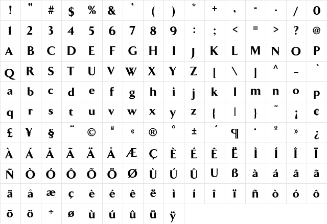 ArrowExtraBold Regular  glyph index