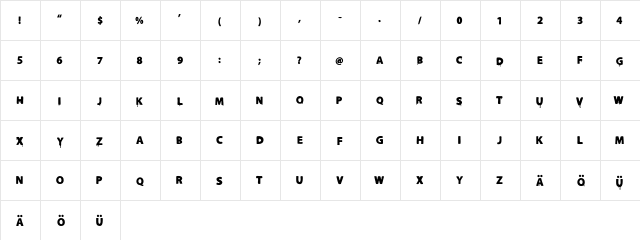 Slutotronic Bold  glyph index