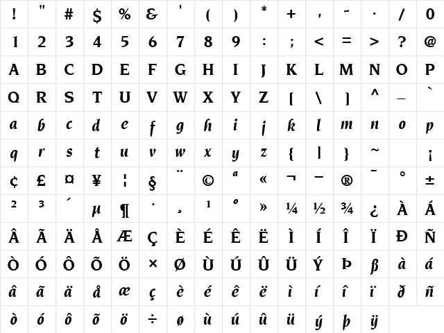 TridentSSK BoldItalic  glyph index