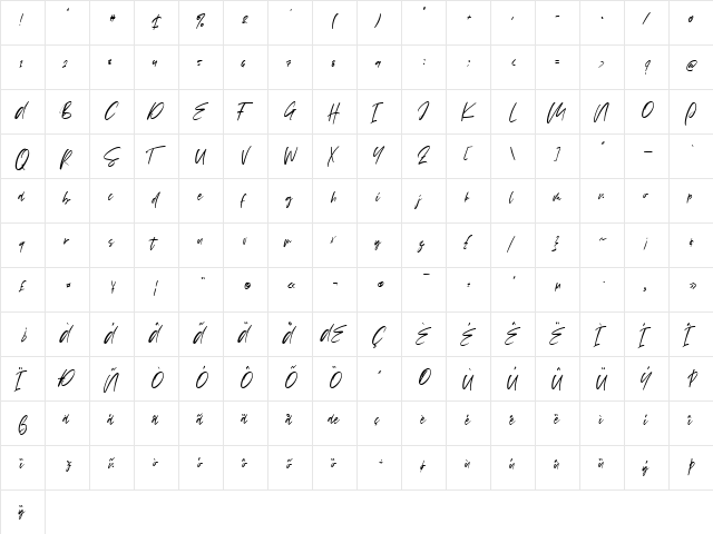 Vezthisory Regular  glyph index
