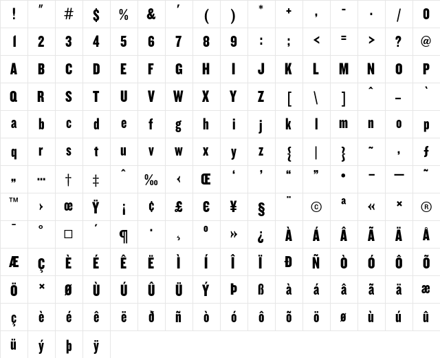 Knockout HTF69-FullLiteweight  glyph index