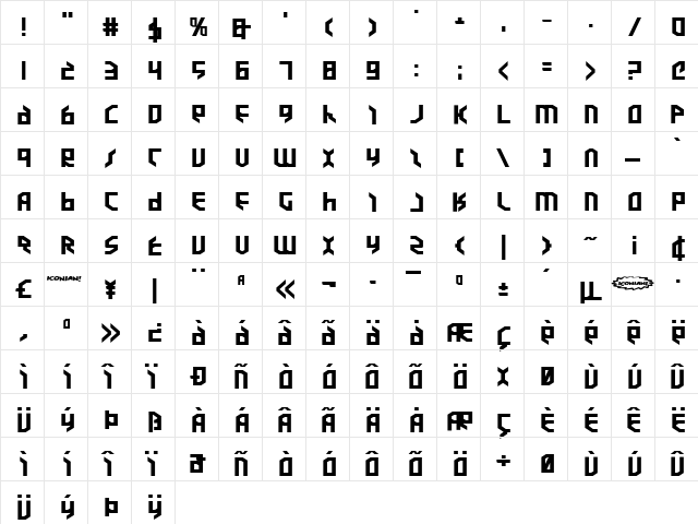 Valkyrie ExpBold Regular  glyph index