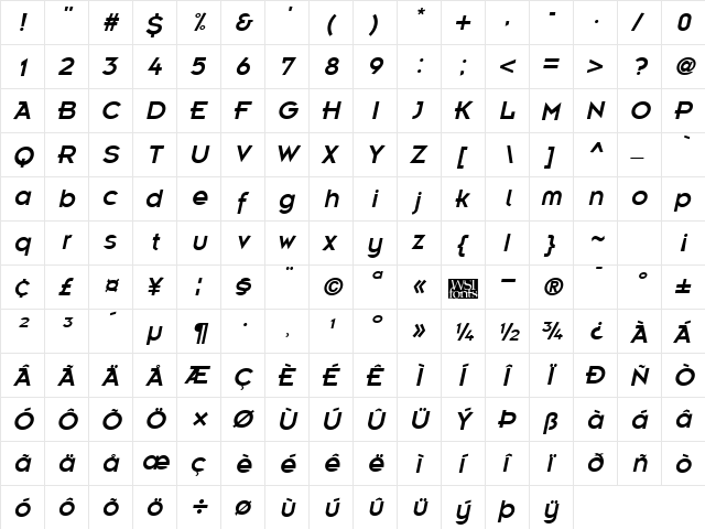 Emblem Italic  glyph index