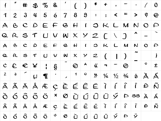 LeHavre Regular  glyph index