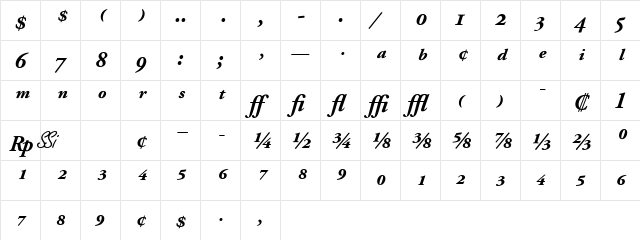 Garamond Pro Black SSi Bold Italic  glyph index