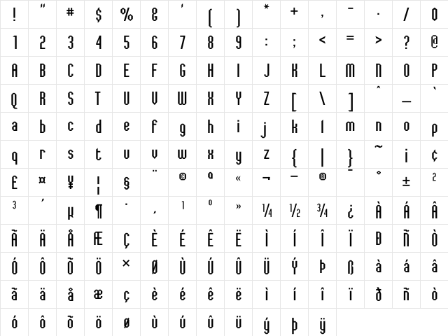 Jagged Dreams Regular  glyph index