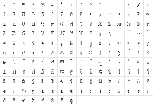 FFScratch-Outline Regular  glyph index