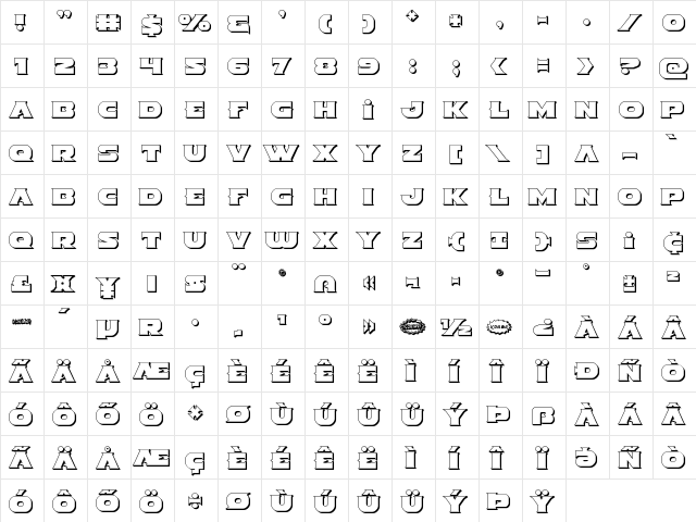 Indigo Demon 3D Regular  glyph index