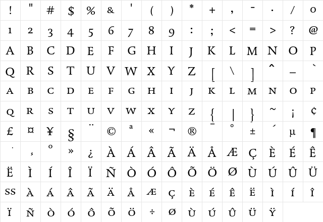 DTLDorianTCaps Regular  glyph index