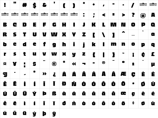 Thicker Trial Black  glyph index