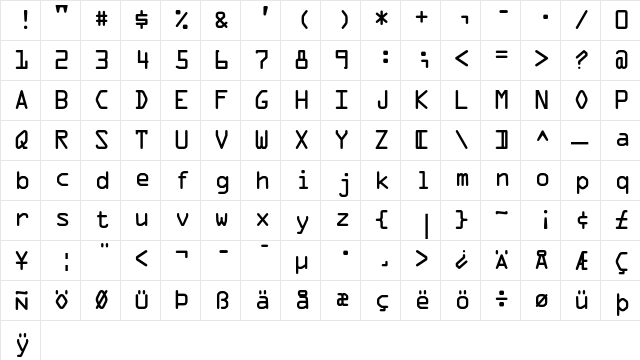 OCRA Alt  glyph index
