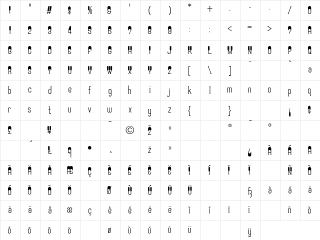 Parasol Regular  glyph index