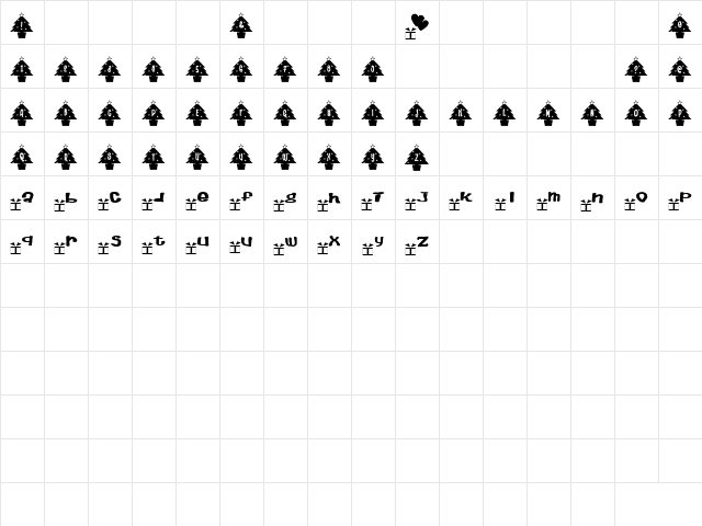 TreeFont Regular  glyph index