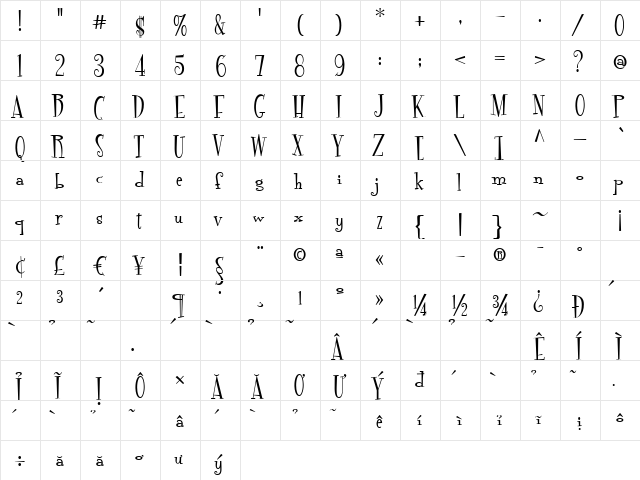 HL Thanhcao Regular  glyph index