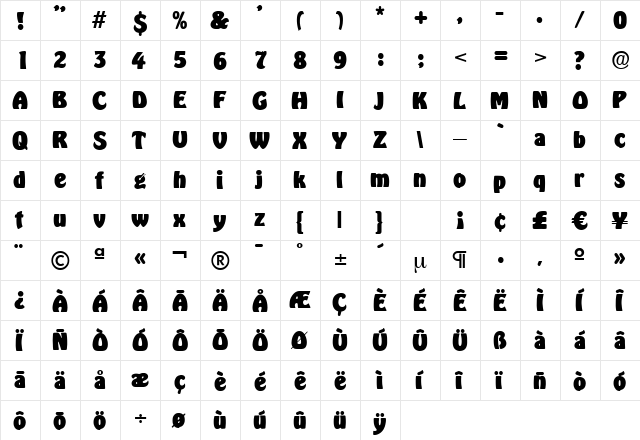 Hobo-Xbold Regular  glyph index