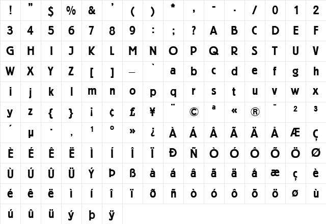 Berliner Grotesk Regular  glyph index