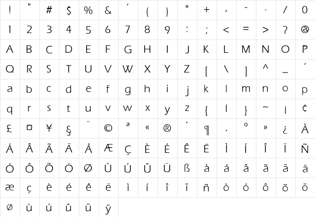 Semolina-Normal Regular  glyph index