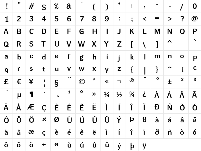 DynaGrotesk LE Bold  glyph index