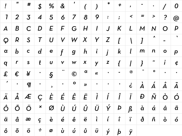 Neutra Text TF Light Alt Demi Italic  glyph index