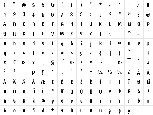 DTCRoughM67 Regular  glyph index
